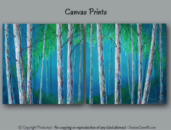570x434 Birch Tree Painting Canvas Art Print Set, Large Wall Art, Abstract - Birch Tree Painting On Canvas