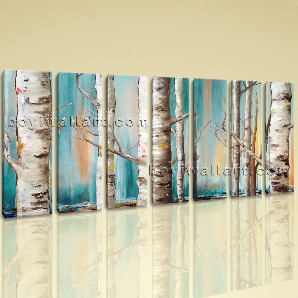 1000x1000 Extra Large Birch Trees Painting Tree Hd Print Heptaptych Pieces - Birch Tree Painting On Canvas