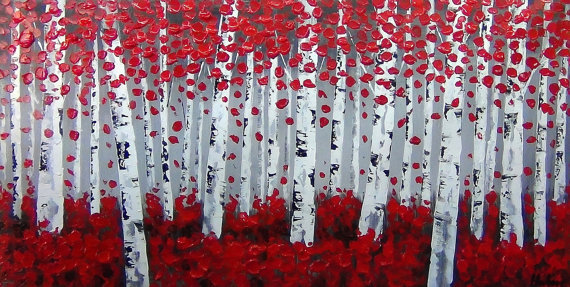 570x287 Landscape Painting, Birch Tree Painting, Xl Canvas Art, Oil - Birch Tree Painting On Canvas