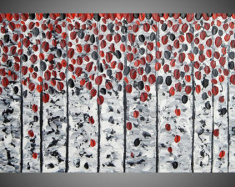 340x270 Large Painting Turquoise Wall Art Deco Birch Tree Painting - Birch Tree Painting On Canvas