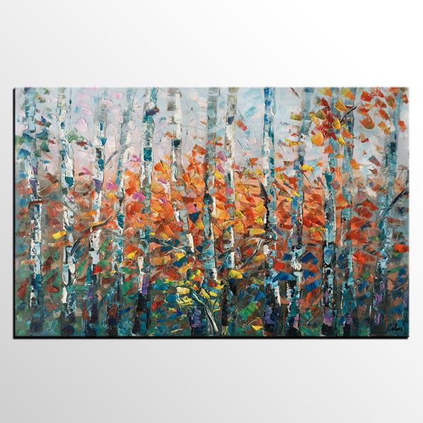 600x600 Tree Landscape Art, Large Wall Art, Birch Tree Painting, Canvas - Birch Tree Painting On Canvas