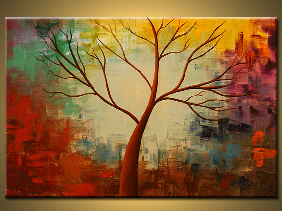 570x428 Trees In Paradise Landscape Seascape Wall Art Abstract With Regard - Birch Tree Painting On Canvas