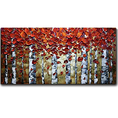 500x500 V Inspire Paintings Paintings, 24x48 Inch Oil Hand Red Birch Trees - Birch Tree Painting On Canvas