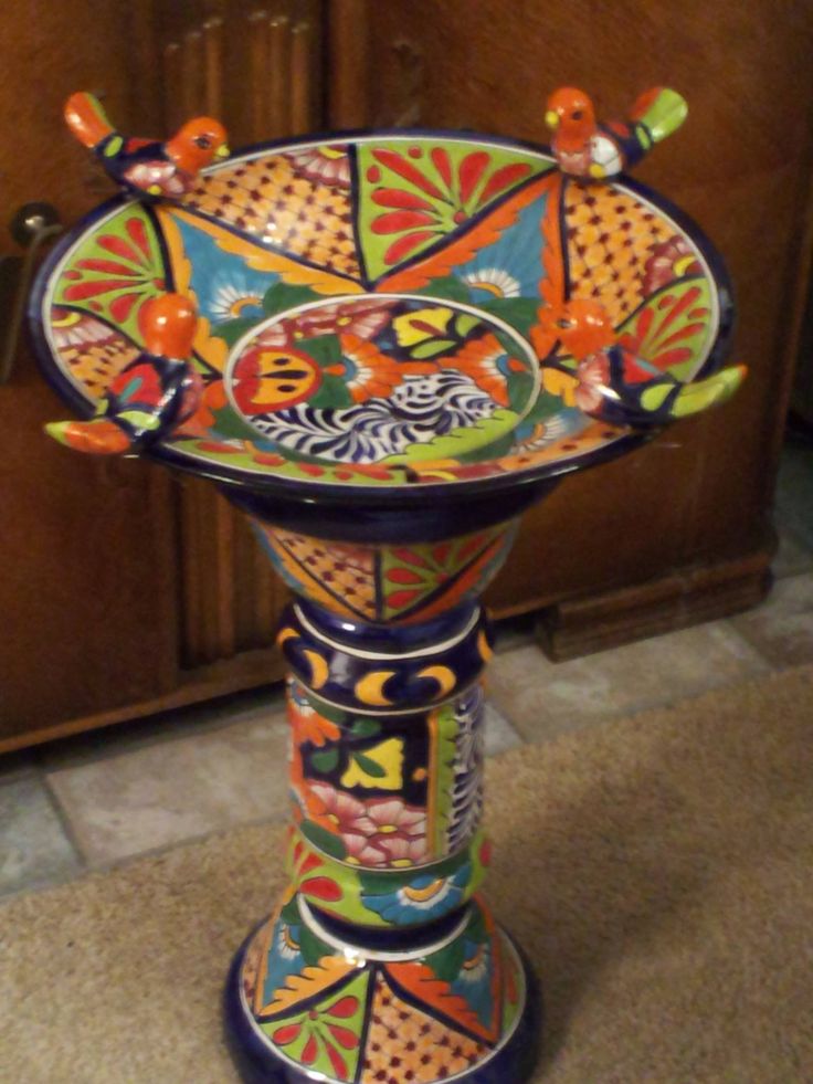 736x981 Mexican Painted Bird Baths - Bird Bath Painting