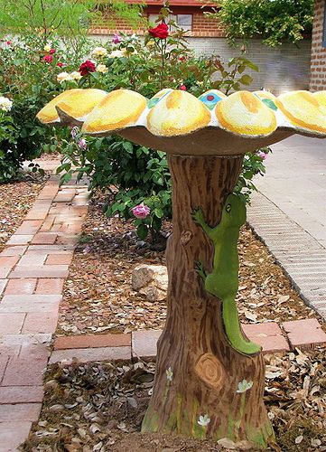 361x500 Painted Bird Bath Yards, Garden Pond And Yard Art - Bird Bath Painting