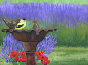 300x223 Bird Bath Painting By Julie Peterson - Bird Bath Painting