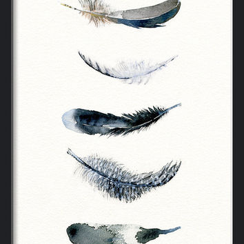 354x354 Feather Watercolor Art - Bird Feather Painting