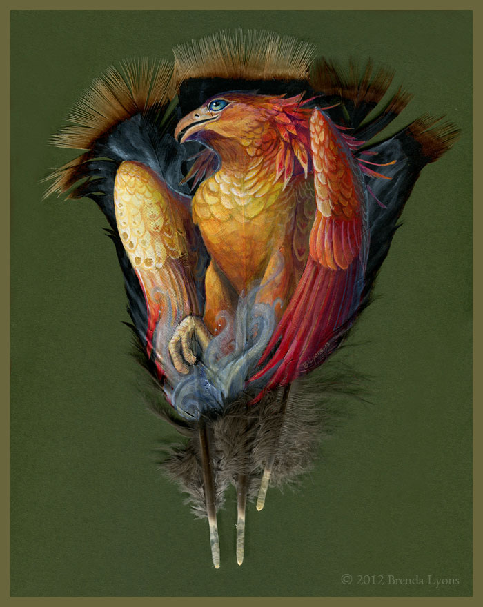700x880 Animals Painted Onto Bird Feathers By Brenda Lyons Falcon Moon - Bird Feather Painting