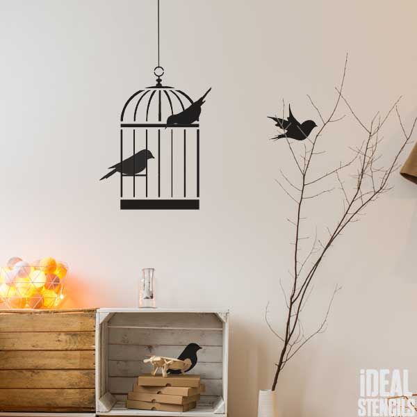 600x600 Bird Cage Stencil - Bird In Cage Painting
