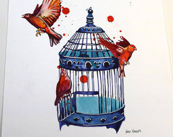 340x270 Bird Cage Painting Etsy - Bird In Cage Painting