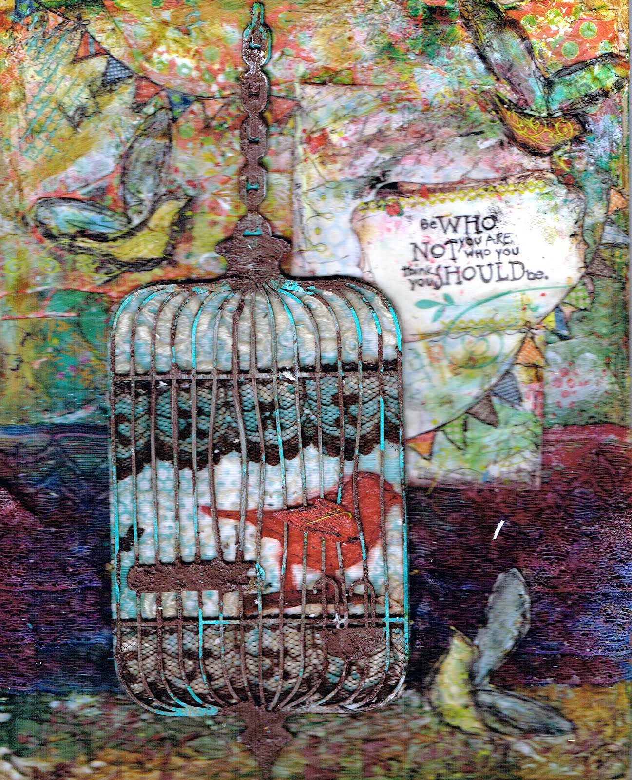 1297x1600 Joyful Art Lorrie Jonas Bird Cage Painting - Bird In Cage Painting