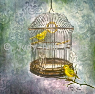 320x318 Judy Ann's Studio Canaries With Birdcage - Bird In Cage Painting