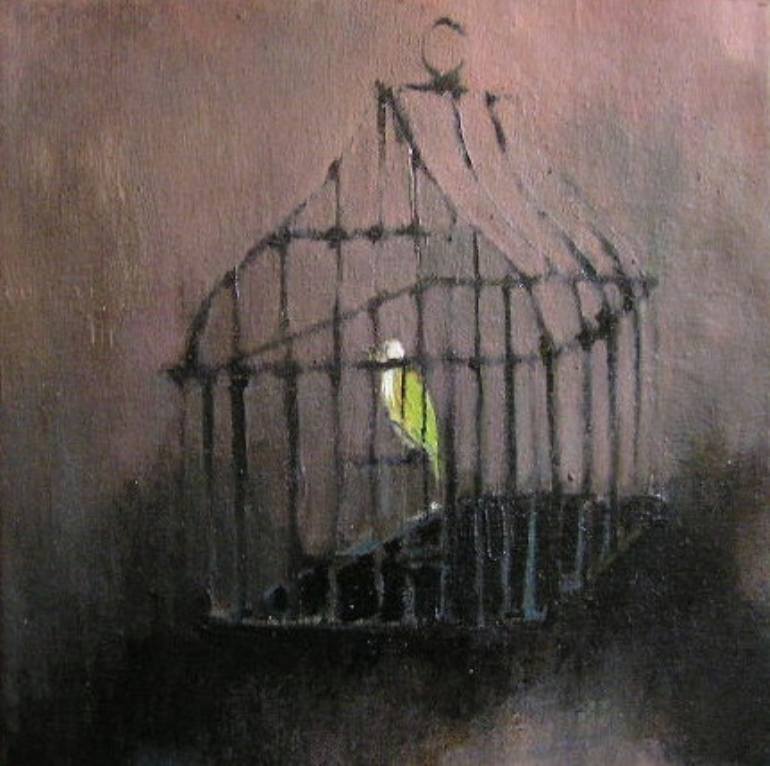 770x766 Saatchi Art Bird Cage I - Bird In Cage Painting