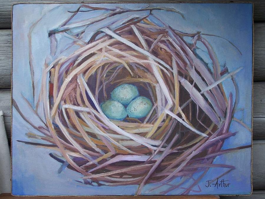 900x675 Birds Nest Painting By Janne Arthur - Bird Nest Painting