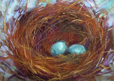 236x168 Birds Nest Painting .hmmmm, Cutshred Strips Of Brown Painted - Bird Nest Painting
