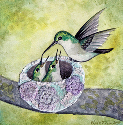 400x406 Bird Nest No. 35, Ruby Throated Hummingbird. The Little Nuthatch - Bird Nest Painting