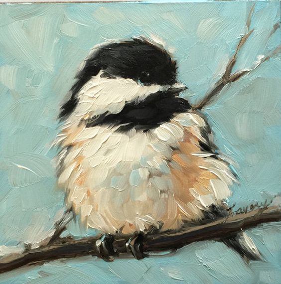 564x570 Chickadeert, Impressionistic, 4x4 Original Oil Painting - Bird Oil Painting
