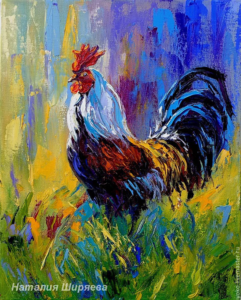800x996 The Picture With The Rooster Bright Bird Oil Painting Rooster - Bird Oil Painting