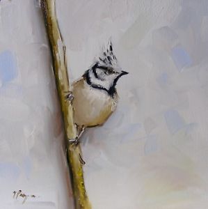299x300 Bird Oil Painting Of A Crested Tit By Uk Artist John Payne - Bird Oil Painting