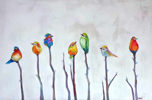 640x419 Brigette Adell Parzych - Bird On Branch Painting
