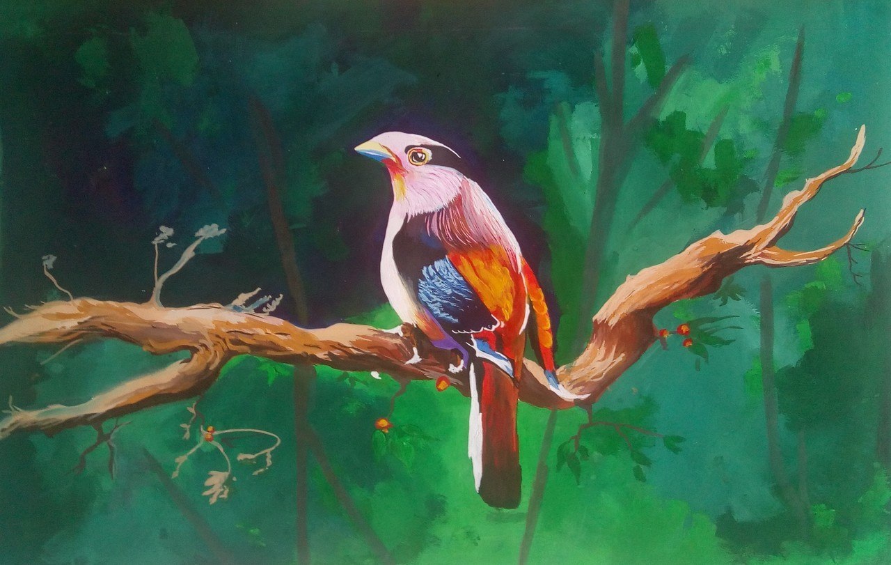 1280x811 Buy Bird's On Branch Handmade Painting By Shweta Awaghad. Code - Bird On Branch Painting