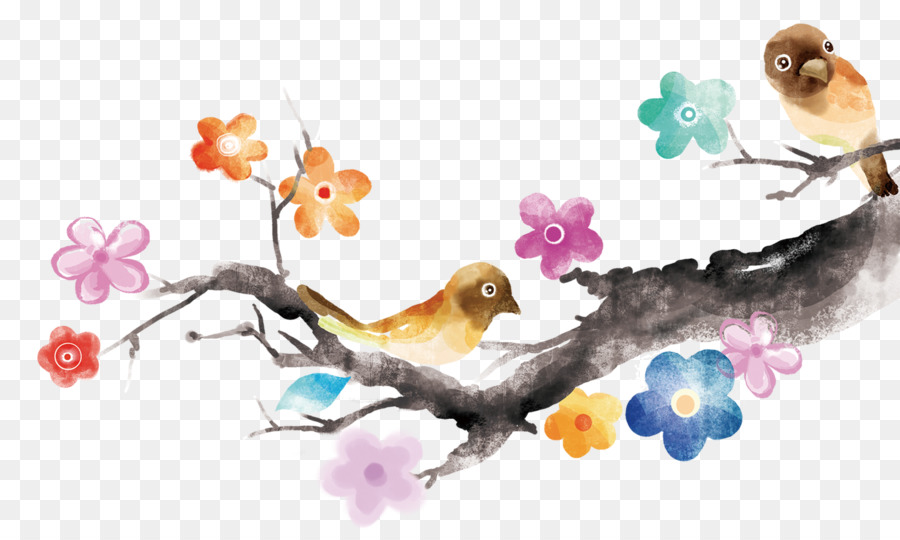900x540 Ink Watercolor Painting Taobao - Bird On Branch Painting