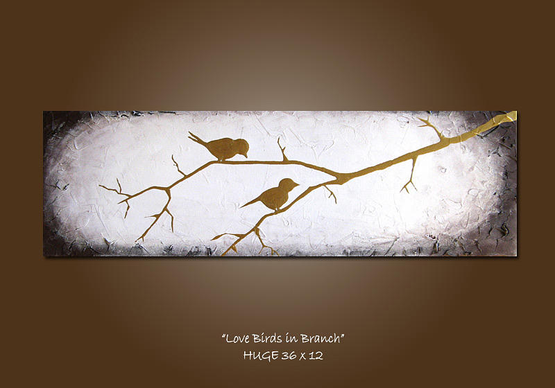 800x560 Love Birds In Branch Painting By Shanna Daley - Bird On Branch Painting