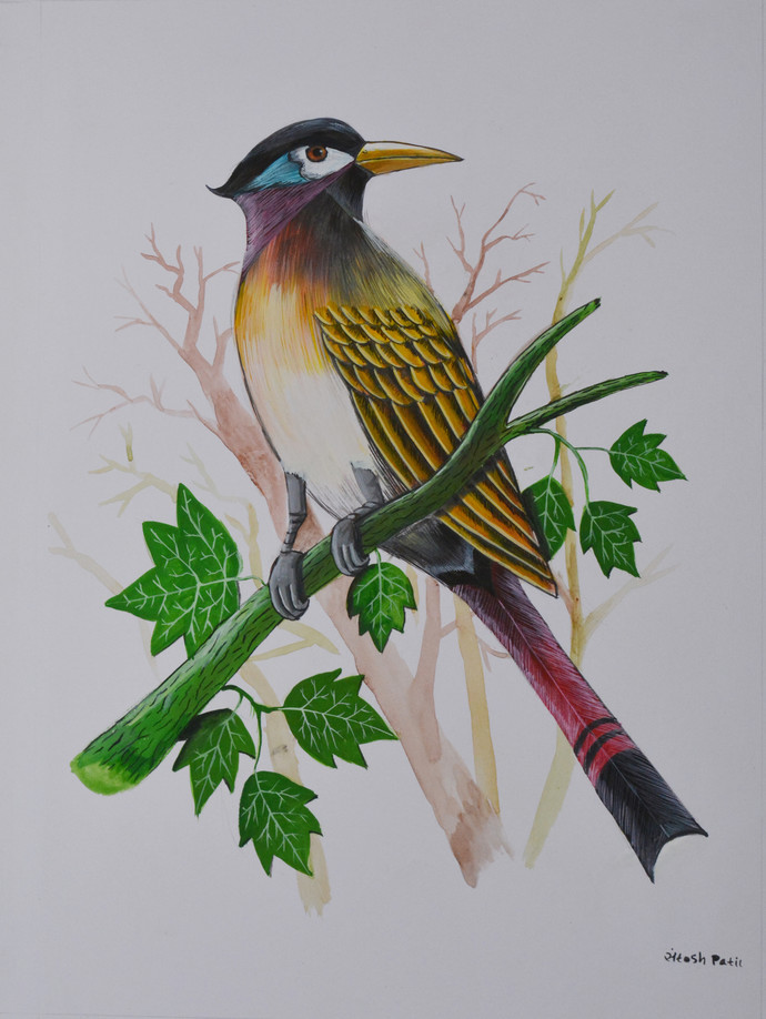 690x918 Bird Painting (10) By Artist Santosh Patil , Painting Mojarto - Bird Painting