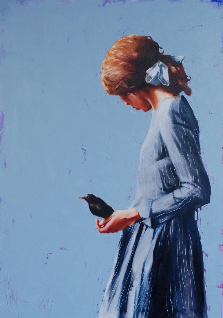 770x1095 Saatchi Art Ugly Girl With An Unnamed Bird. Painting By Igor Shulman - Bird Painting