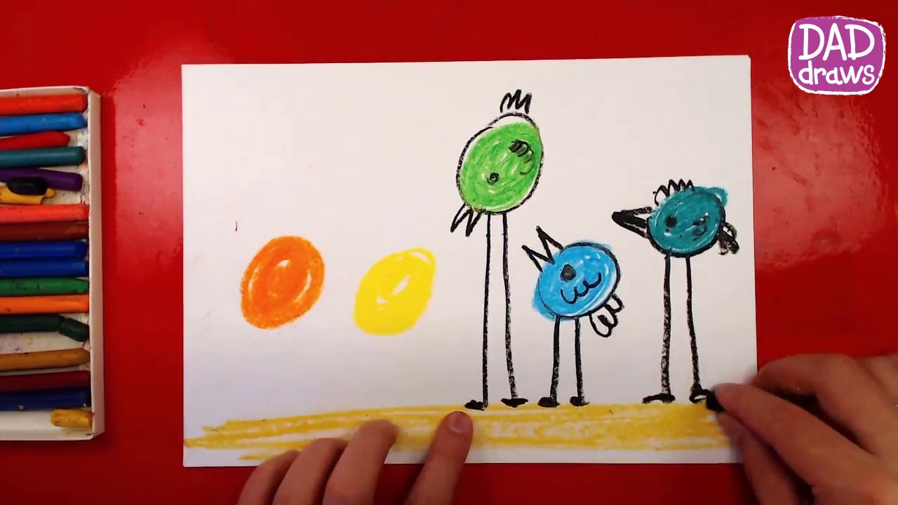 1280x720 How To Draw Colored Birds Oil Pastel Art For Kids - Bird Painting For Kids