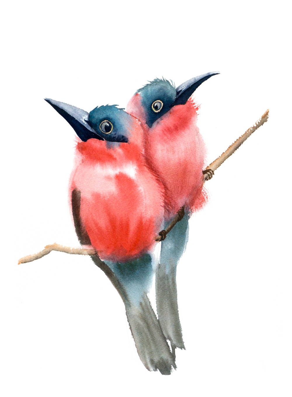 1000x1359 Red Birds Watercolor Print, Birds Painting Art, Birds Room Art - Bird Painting For Kids