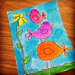 300x300 Stacked Birdies Watercolor Painting 10 Years, Bird - Bird Painting For Kids