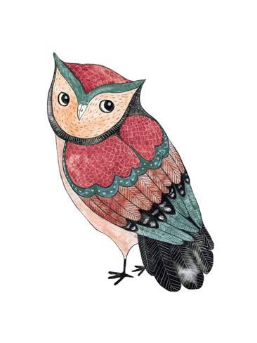 366x488 Watercolor Funny Kids Illustration With Owl. Hand Drawn Animal - Bird Painting For Kids