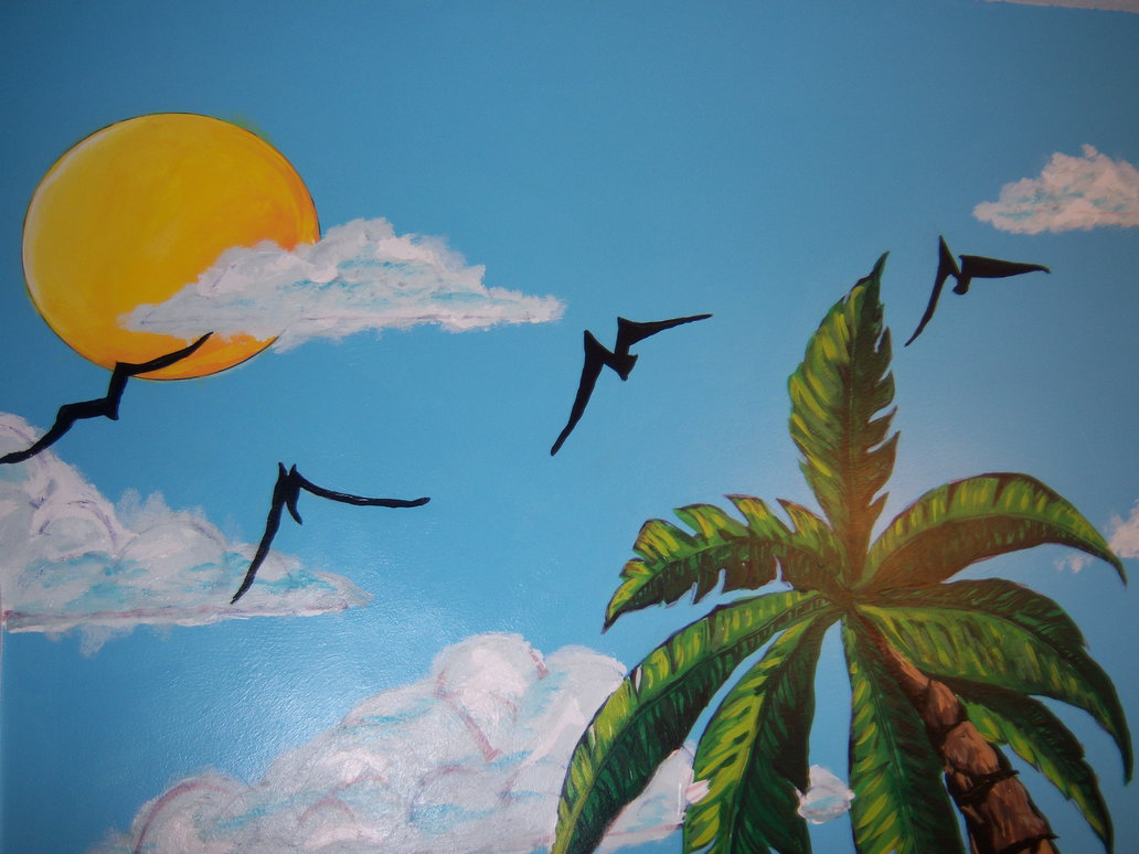 1032x774 Mural Painting For Dusty's Kids Bathroom 4 Birds By Jevanbugg - Bird Painting For Kids