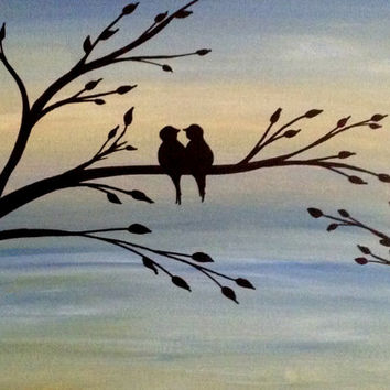 354x354 Love Birds Acrylic Painting Canvas Art From Preethiart Canvas - Bird Painting On Canvas