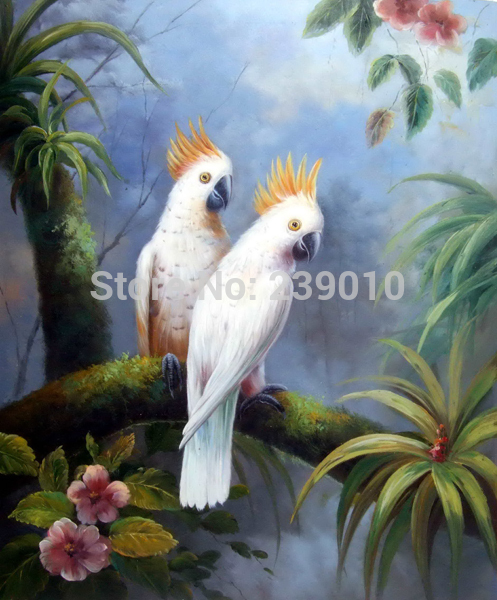 497x600 Classical Animal White Parrot Printed On Canvas Realist Bird - Bird Painting On Canvas