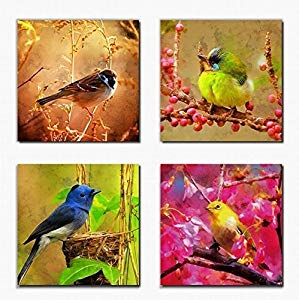 299x300 Canvas Prints Wall Art Decor Birds On Trees With Red - Bird Painting On Canvas
