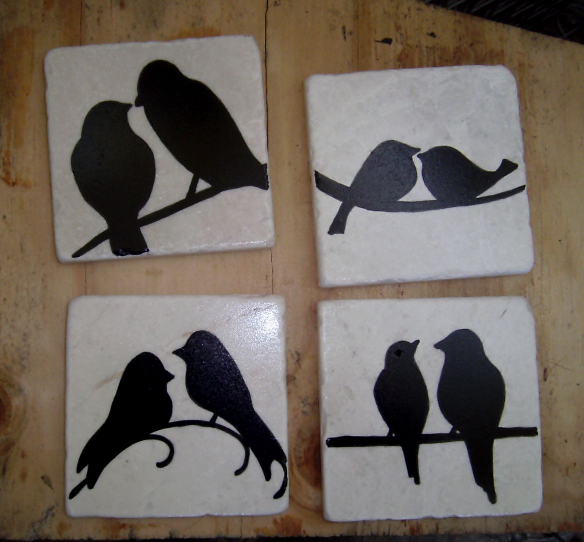 1165x1083 Full Circle Creations Hand Painted Field Tile Coasters Diy - Bird Silhouette Painting