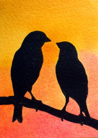 385x545 Love Birds Silhouette By On @ - Bird Silhouette Painting