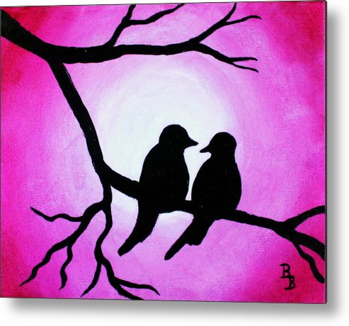493x460 Red Love Birds Silhouette Metal Print By Bob Baker - Bird Silhouette Painting