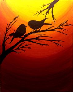 236x297 Sunset Painting Love Birds Silhouette - Bird Silhouette Painting
