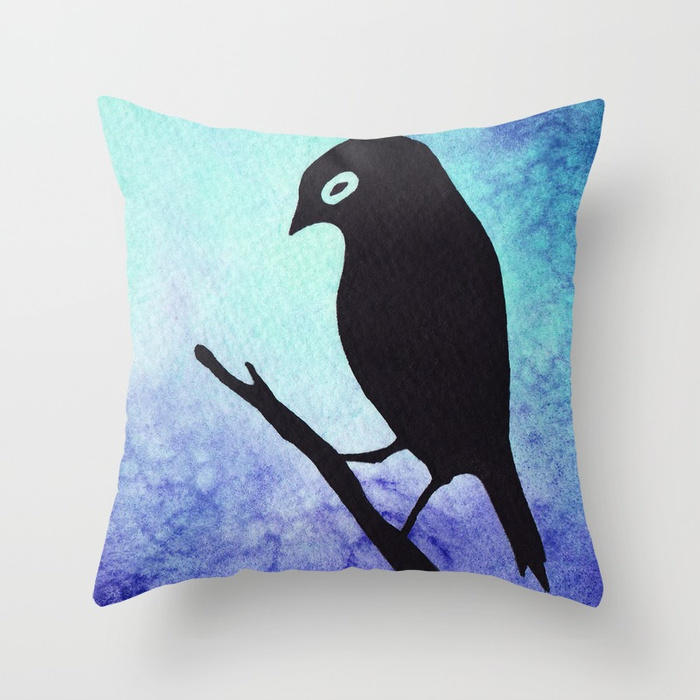 700x700 Bird Art Bird Silhouette Over Watercolor Painting In Blue - Bird Silhouette Painting