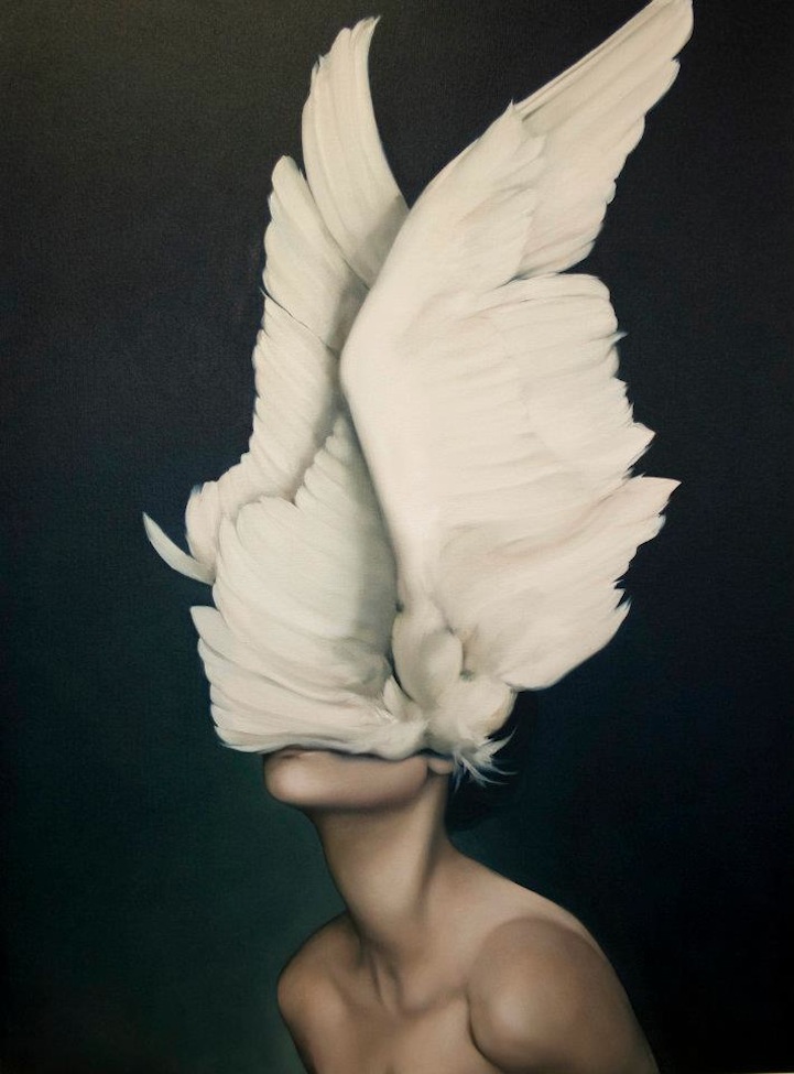 721x975 Graceful Portraits Of Women Morphed Together With Birds - Bird Wing Painting