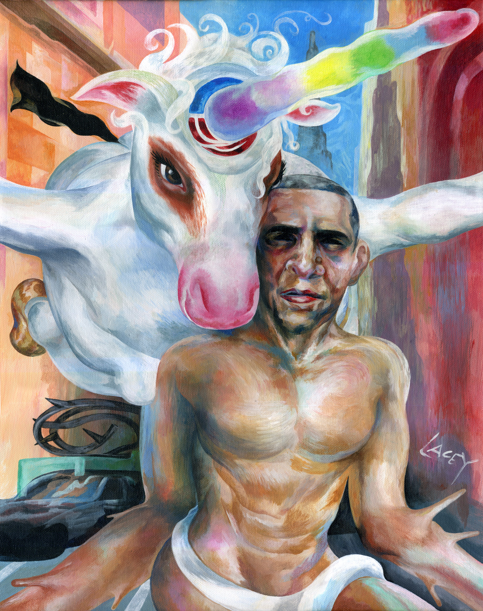 1584x2000 Dan Lacey, The Painter Of Pancakes Obama Unicornman Birdman Painting - Birdman Painting