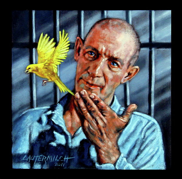 600x591 Birdman Of Alcatraz Detail Painting By John Lautermilch - Birdman Painting