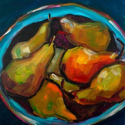 400x400 Pears A Bird's Eye View~ Painting By Artist Elizabeth Fraser. Www - Birds Eye Painting