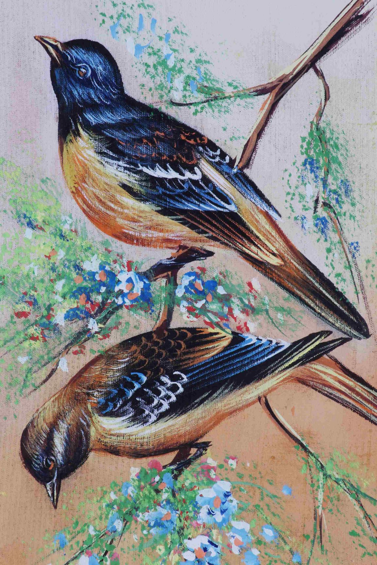1280x1920 Hand Painted Silk Painting Chirping Birds 24 X 18 Buy Original - Birds For Painting
