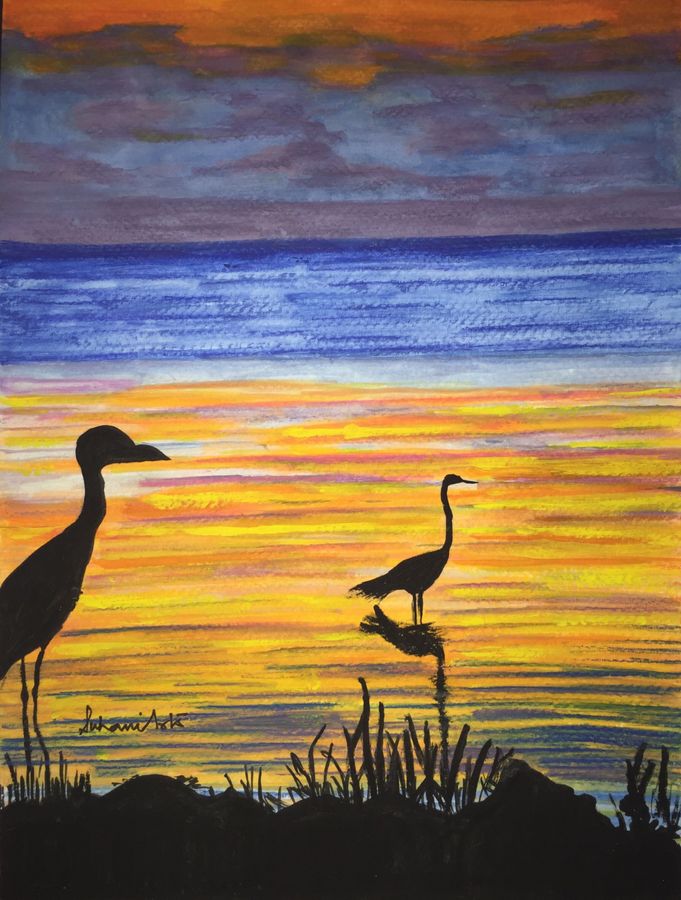 681x900 Sunrise Birds Painting By Artist Suhani Goel - Birds For Painting