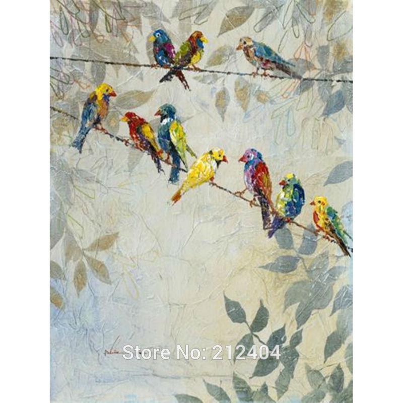 800x800 2018 Modern 100% Hand Painted Birds Oil Painting On Canvas Wall - Birds On A Wire Painting