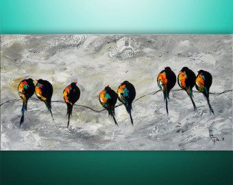 340x270 Abstract Painting, Birds Painting, Landscape Painting, Tree - Birds On A Wire Painting